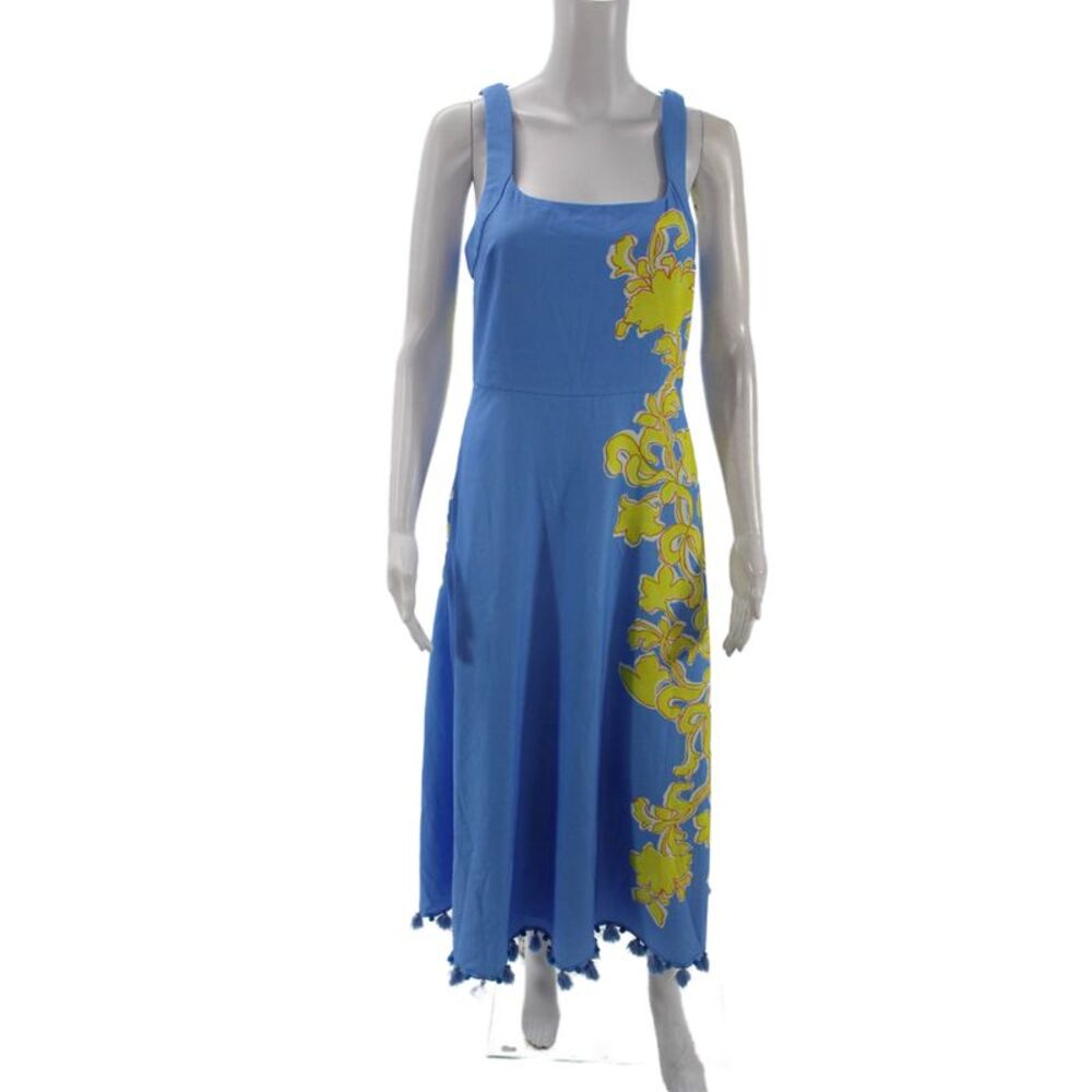 Badgley Mischka Women Blue Floral Maxi Sundress Square Neck Sleeveless Size 4
